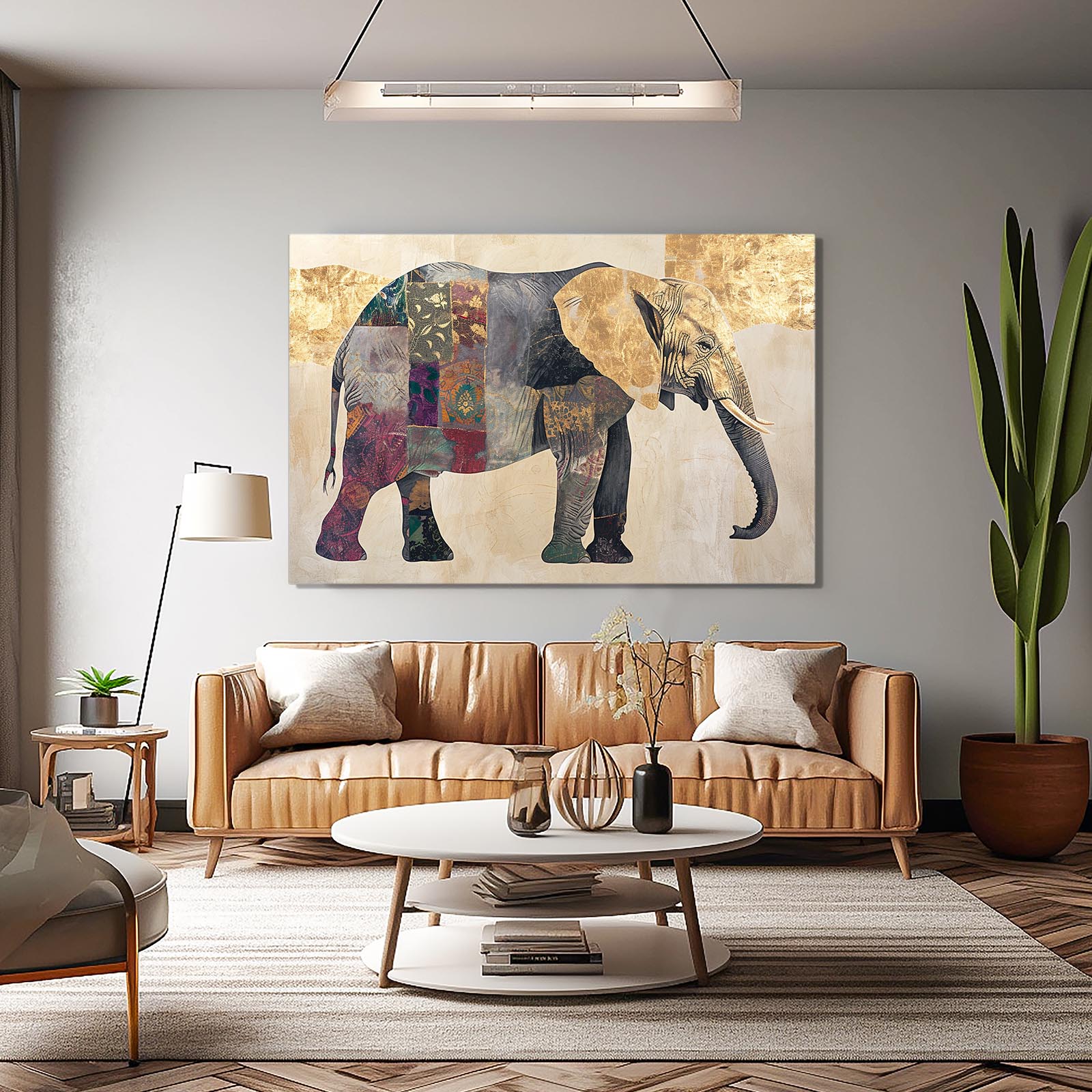 Elephant Textile Collage Art
