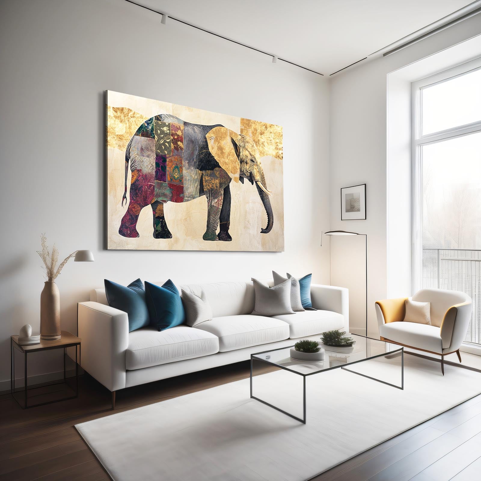 Elephant Textile Collage Art