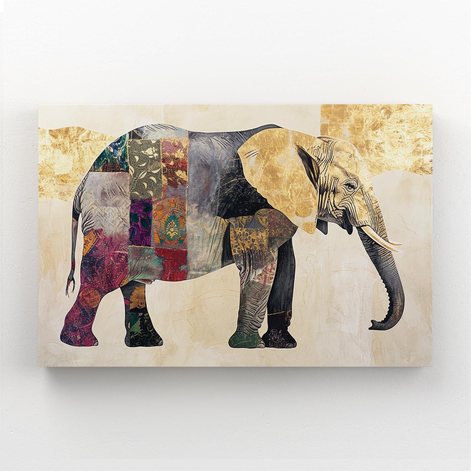 Elephant Textile Collage Art