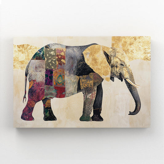 Elephant Textile Collage Art