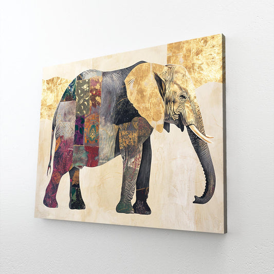 Elephant Textile Collage Art
