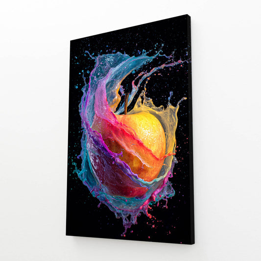 Paint Splash Color Apple Art – angled canvas view on white background