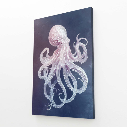 Pale Ghost Drift Octopus Canvas Art – angled canvas view on white background