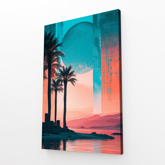 Palm Sunset Gradient Egyptian Prints – angled canvas view on white background