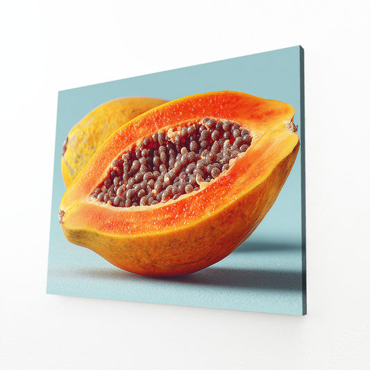Papaya Half Bright Fruit Canvas – angled canvas view on white background