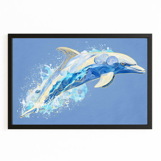 Paper Layers Dolphin Art – with Premium Black wood frame on white background