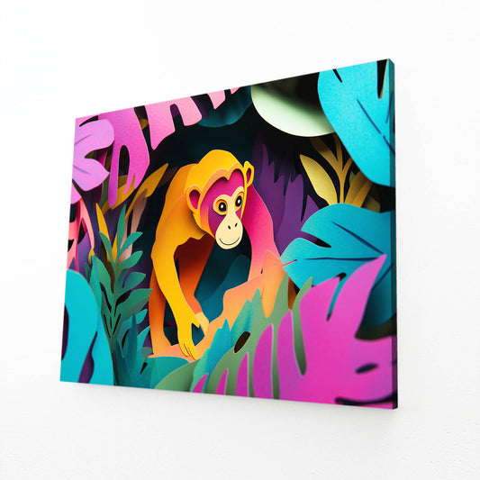 Papercut Tropical Monkey Canvas – angled canvas view on white background