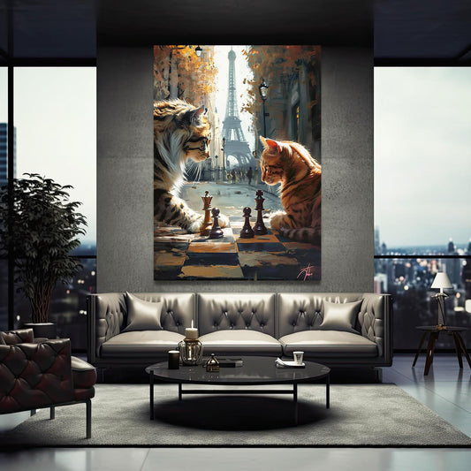 Paris Chess Cats Art — digital canvas print in brown tones, view 3