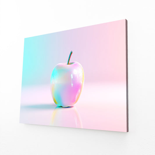 Pastel Iridescent Apple Wall Art – angled canvas view on white background