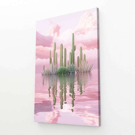 Pastel Salt Lake Cactus Prints – angled canvas view on white background
