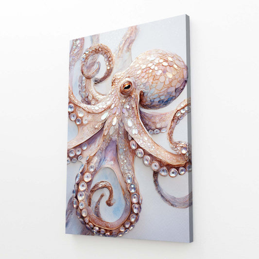 Pearl Sucker Coil Octopus Art – angled canvas view on white background