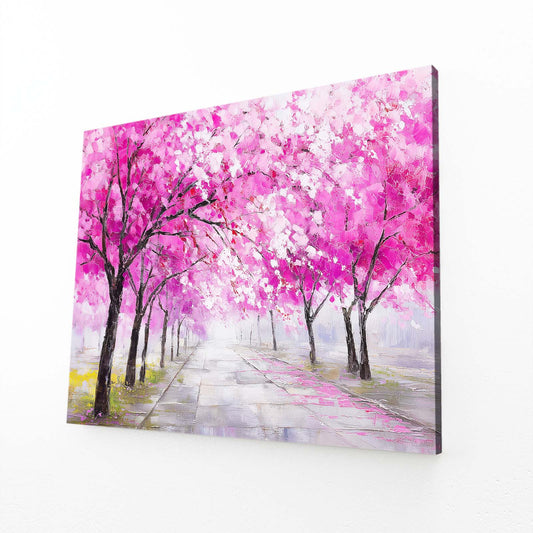 Petal Avenue Cherry Blossom Art – angled canvas view on white background