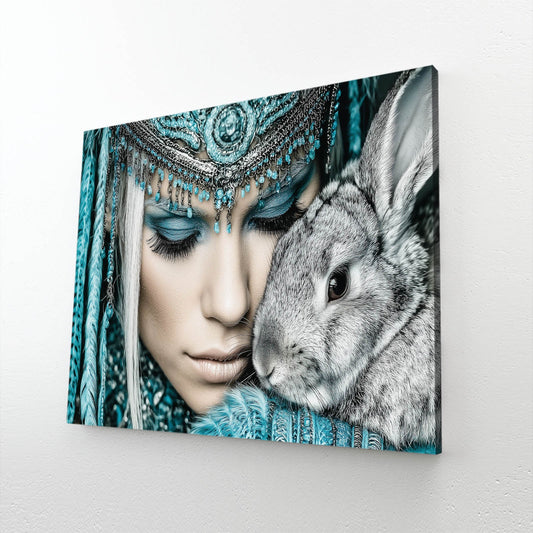 Photography Rabbit Wall Art – angled canvas view on white background