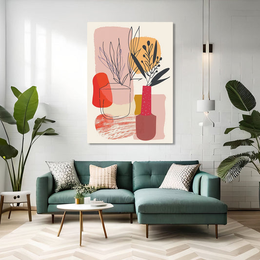 Pink Boho Wall Art — african art canvas print in white tones, view 3