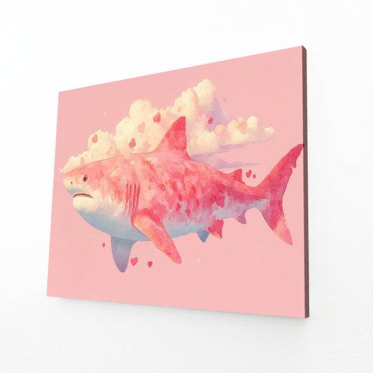 Pink Cloud Dream Shark Canvas Art – angled canvas view on white background