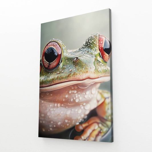 Pink-Eyed Closeup Frog Wall Decor – angled canvas view on white background