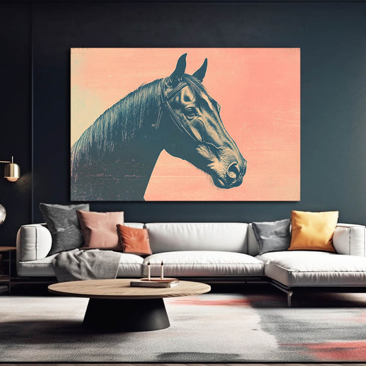 Pink Horse Artwork – angled canvas view on white background