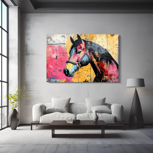 Pink Horse Prints – angled canvas view on white background
