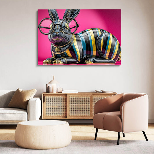Pink Rabbit Art – angled canvas view on white background
