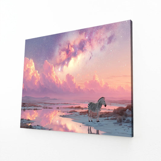 Pink Zebra Wall Art – angled canvas view on white background