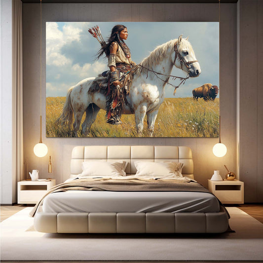 Plains Rider Vista Horse Wall Decor — realism canvas print, styled in a furnished interior
