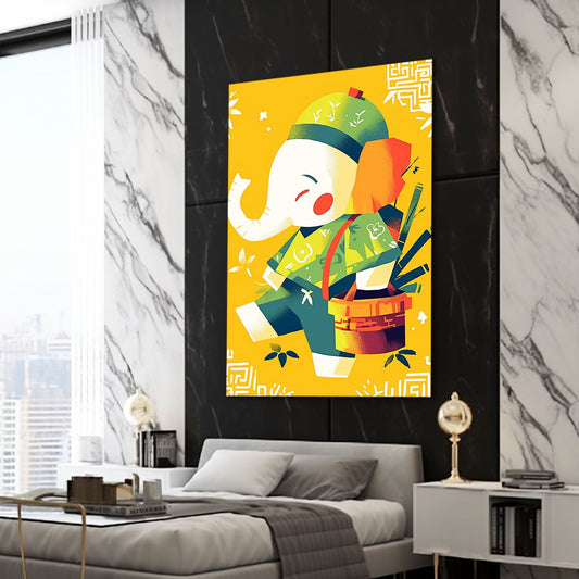 Playful Asian Elephant Art — cute canvas print in orange tones, view 3