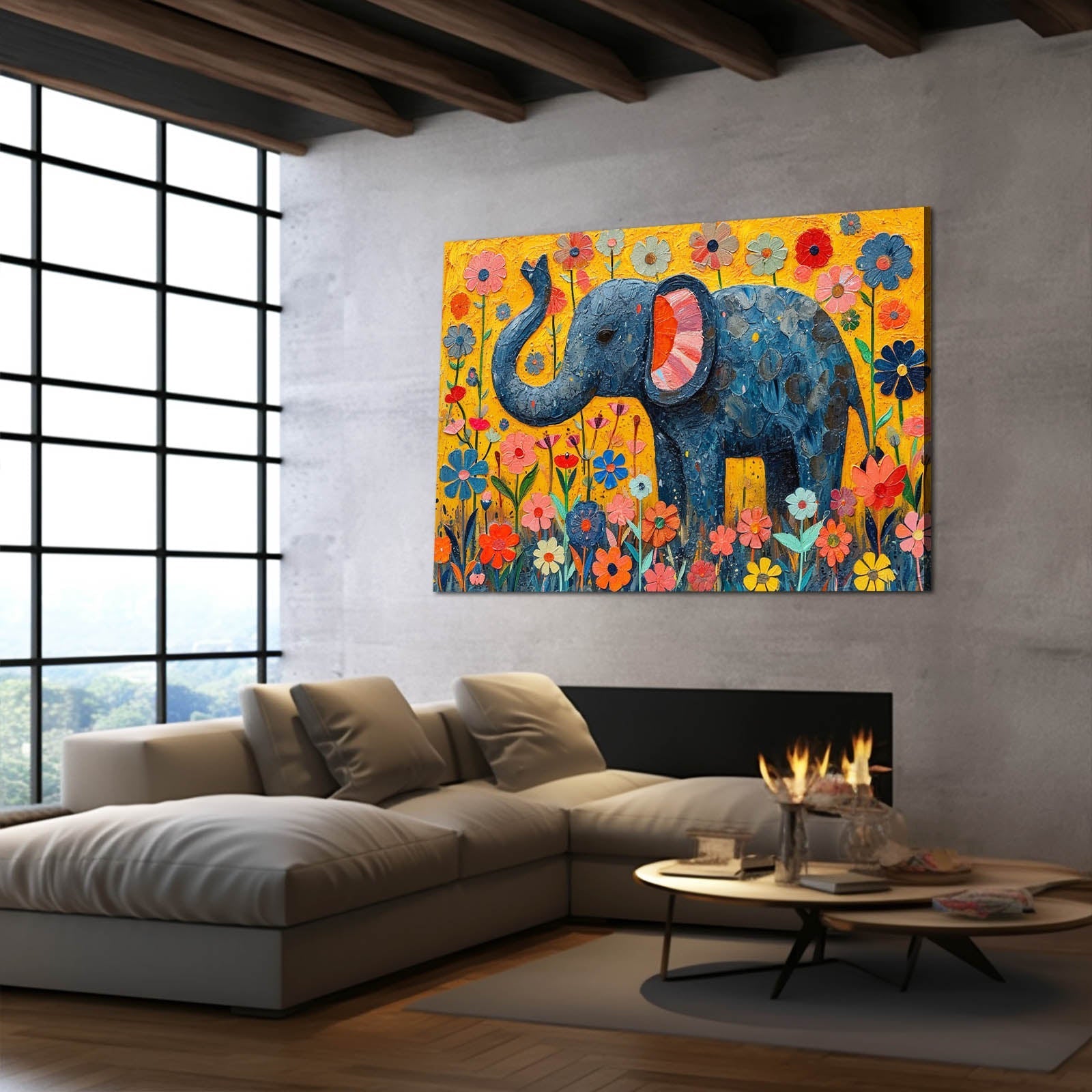 Playful Elephant Flower Art