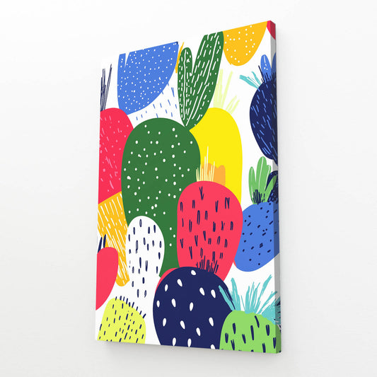 Playful Flat Pattern Cactus Prints – angled canvas view on white background