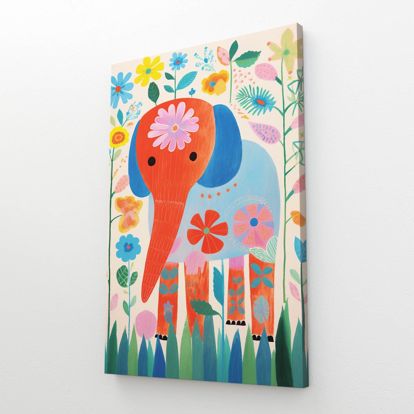 Playful Floral Elephant Canvas