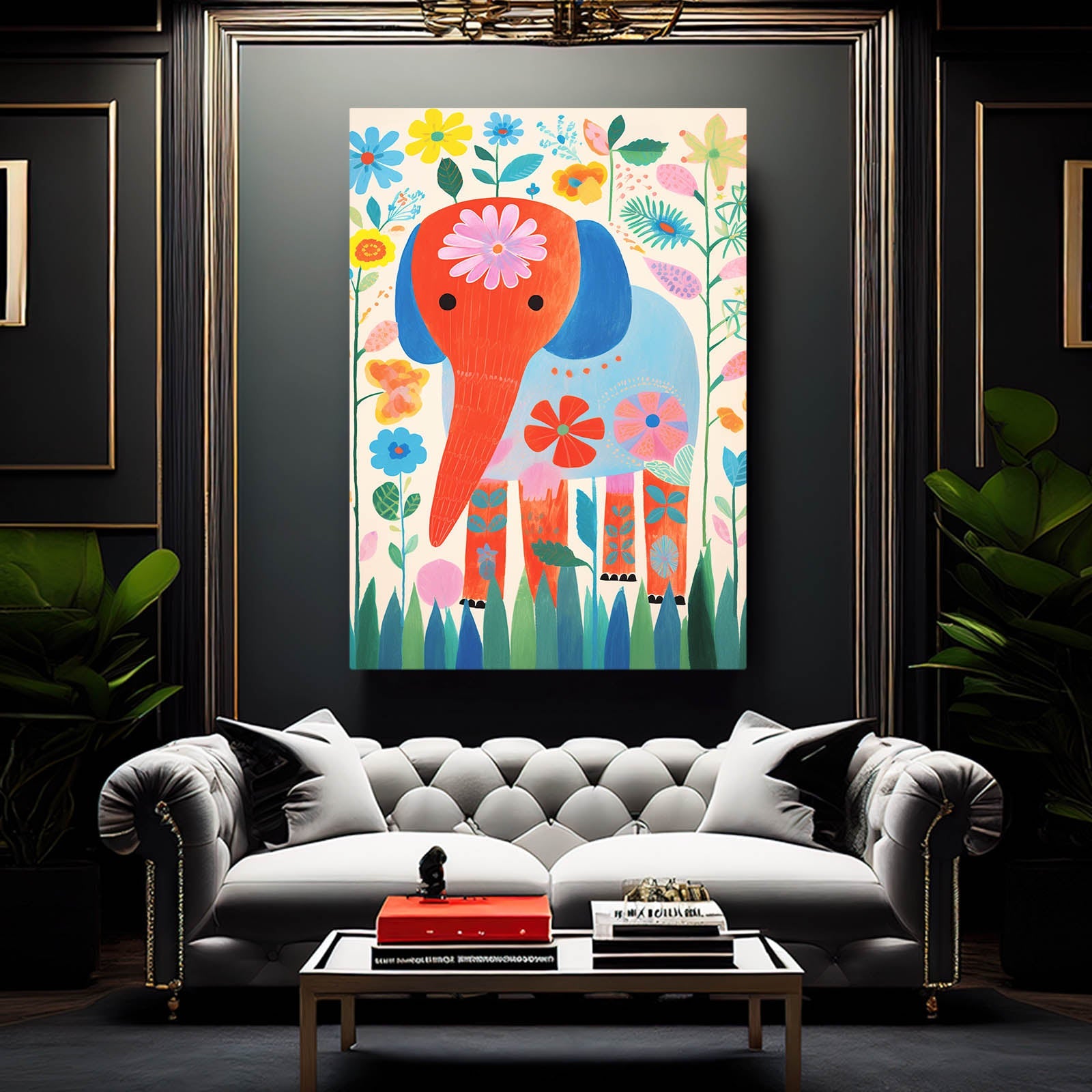 Playful Floral Elephant Canvas