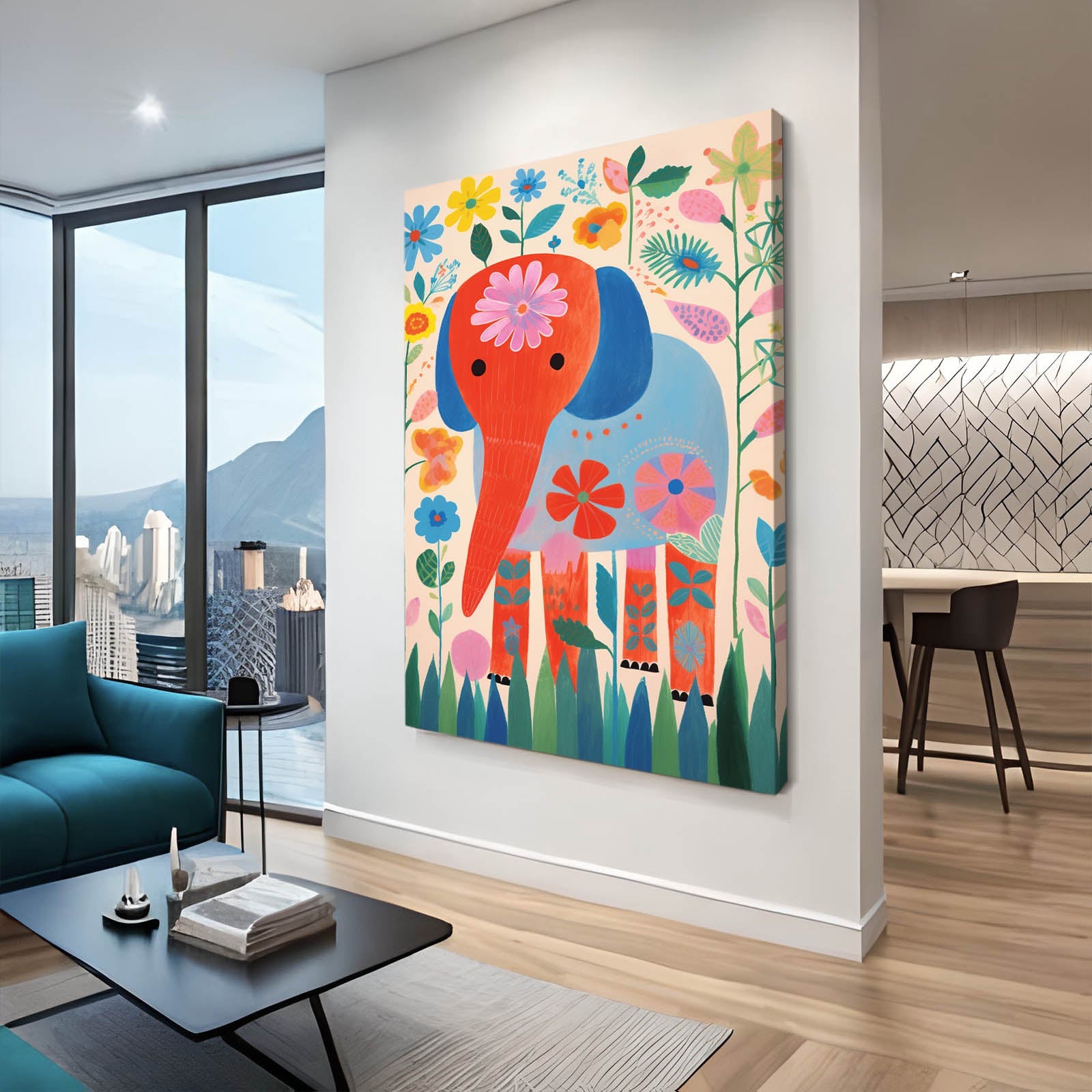 Playful Floral Elephant Canvas