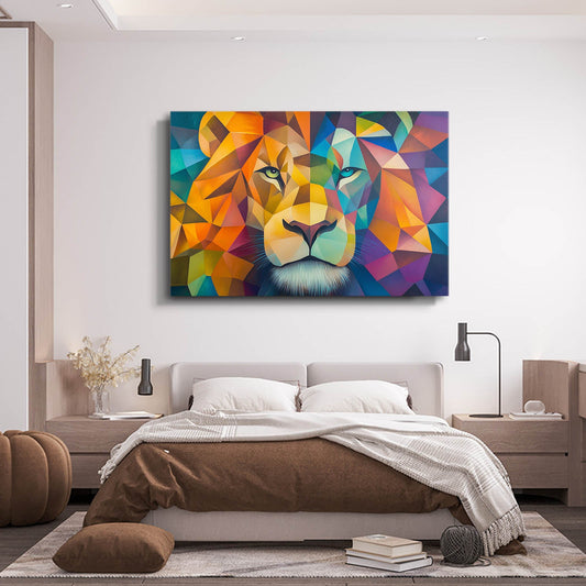 Polygon Lion Art — abstract canvas print in orange tones, view 3