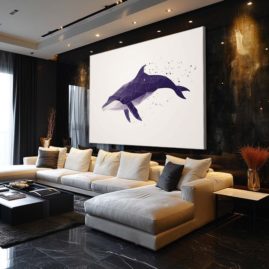 Polygon Purple Whale Art — abstract canvas print in white tones, view 3