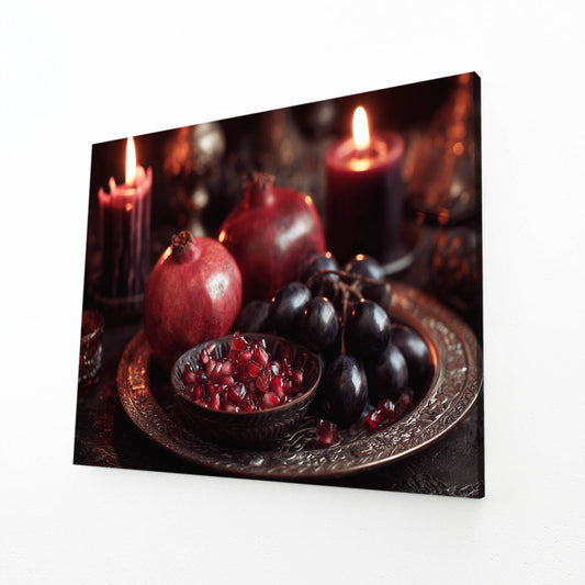 Pomegranate Candlelight Fruit Prints – angled canvas view on white background