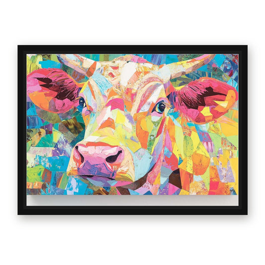 Pop Art Cow Canvas Art – with Premium Black wood frame