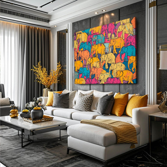 Pop Art Elephants — pop art canvas print in orange tones, view 3