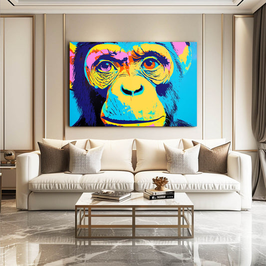 Pop Art Gaze Monkey Canvas – styled in a furnished interior