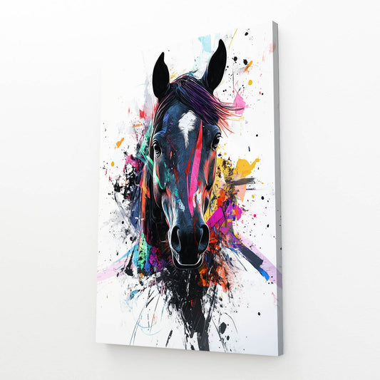Pop Art Horse Artwork – angled canvas view on white background