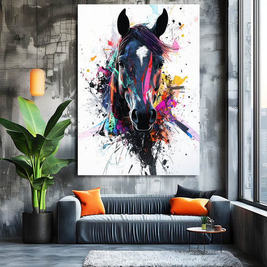 Pop Art Horse Artwork – angled canvas view on white background