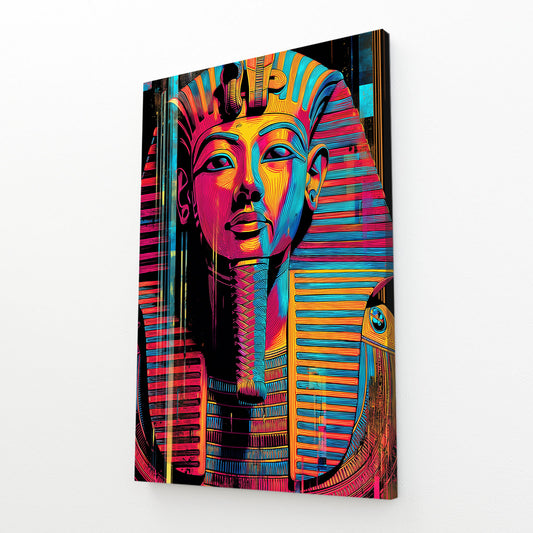 Pop Art Tutankhamun Egyptian Wall Art – angled canvas view on white background