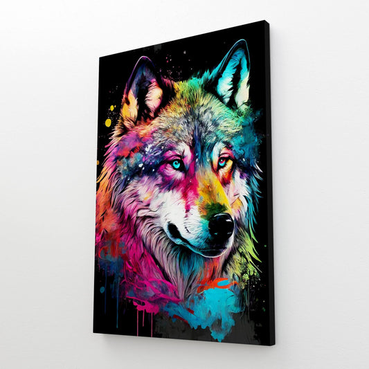 Pop Art Wolf Art — pop art canvas print in pink tones, view 3