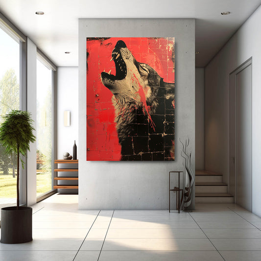 Pop Art Wolf — pop art canvas print in red tones, view 3