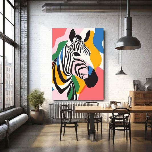 Pop Art Zebra Art – styled in a furnished interior