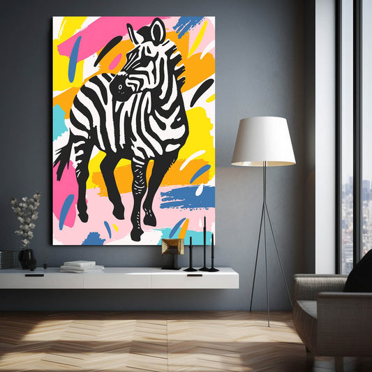 Pop Art Zebra Canvas – styled in a furnished interior