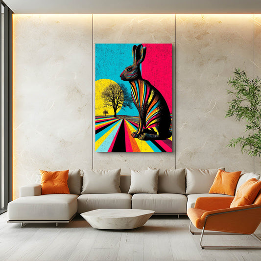Pop Bunny Art – angled canvas view on white background