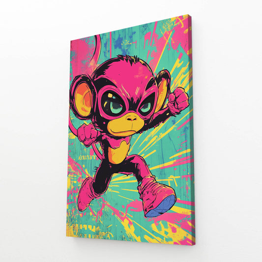 Pop Cartoon Hero Monkey Canvas Art – angled canvas view on white background