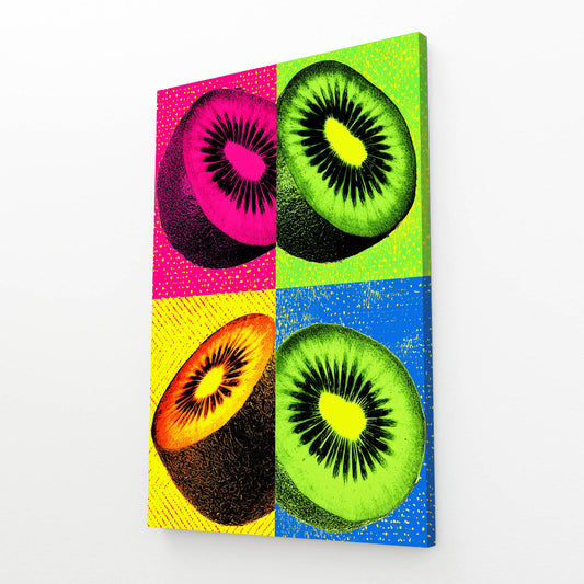 Pop Kiwi Panels Fruit Art – angled canvas view on white background