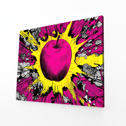 Pop Magenta Burst Apple Canvas Art – angled canvas view on white background