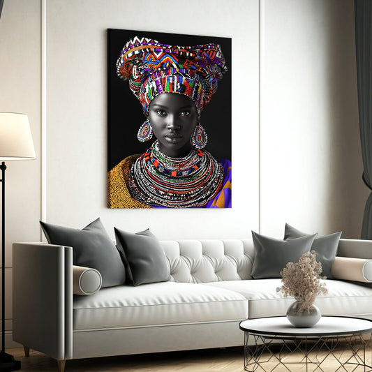 Portait African Wall Art Decor — african art canvas print in white tones, view 4