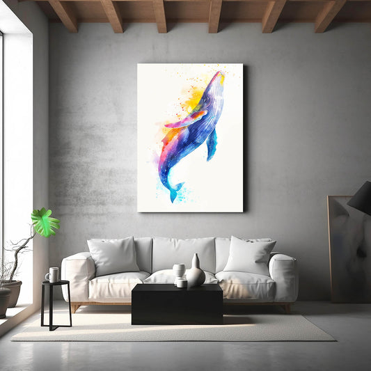 Prism Ascent Whale Art — watercolor canvas print in white tones, view 4